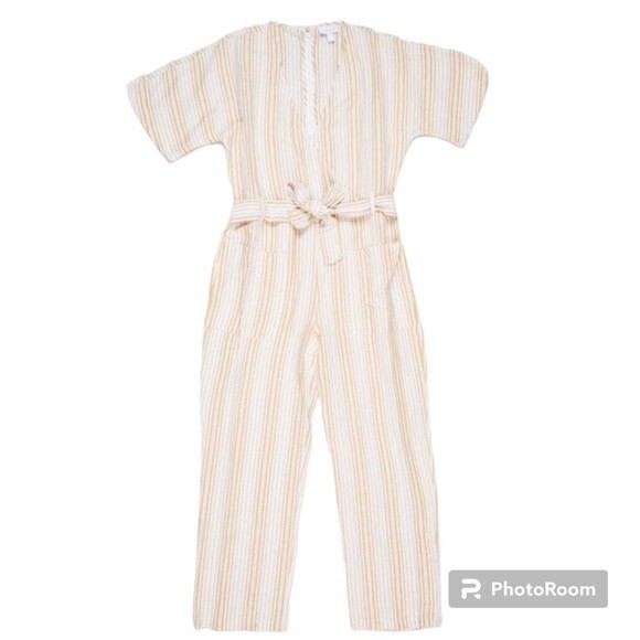 Topshop Yellow White Striped Linen Blend Jumpsuit Romper U.S. Size 8 - Picture 4 of 13